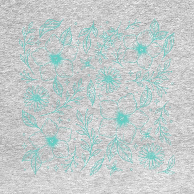 Floral Pattern- Cyan by Episodic Drawing